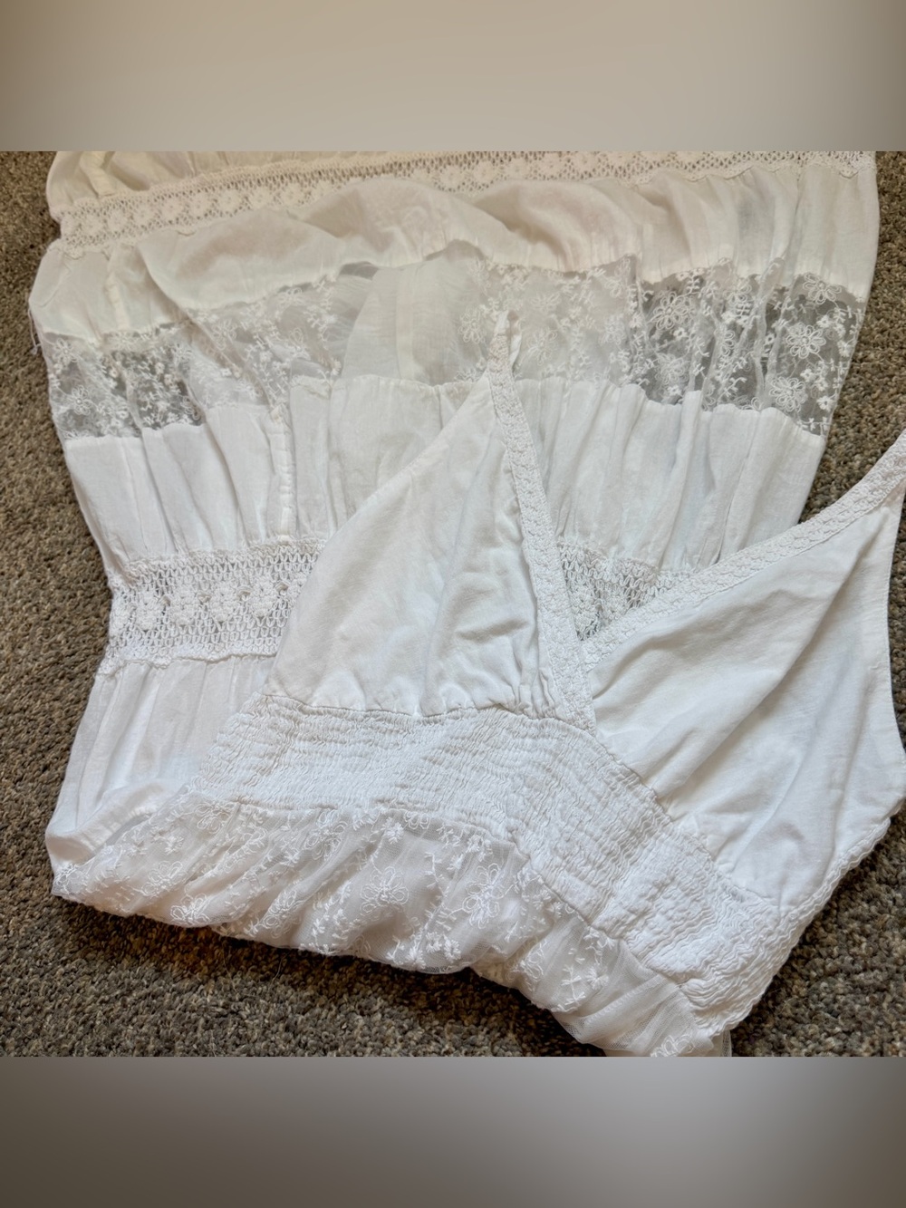 India Made White Lace Crochet Tiered Maxi Dress - XL - Picture 9 of 11